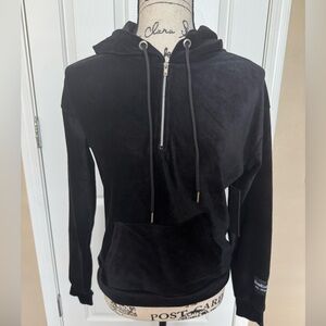 Bebe Micro Corduroy 1/4 Zip Black Hoodie Sweatshirt Size Medium NWT